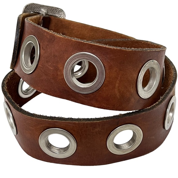 Vintage Accessories - BROWN GROMMET STUDDED LEATHER BELT